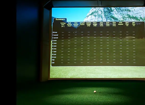 Auswertung am Simulator: Tabelle mit Schlagdaten auf der Leinwand